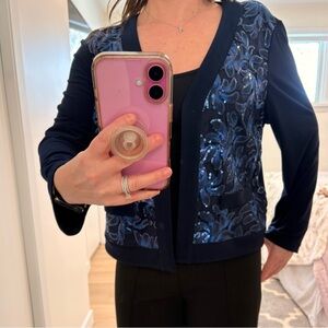 Joseph Ribkoff Navy Signature Label cardigan with gorgeous  sequence detail